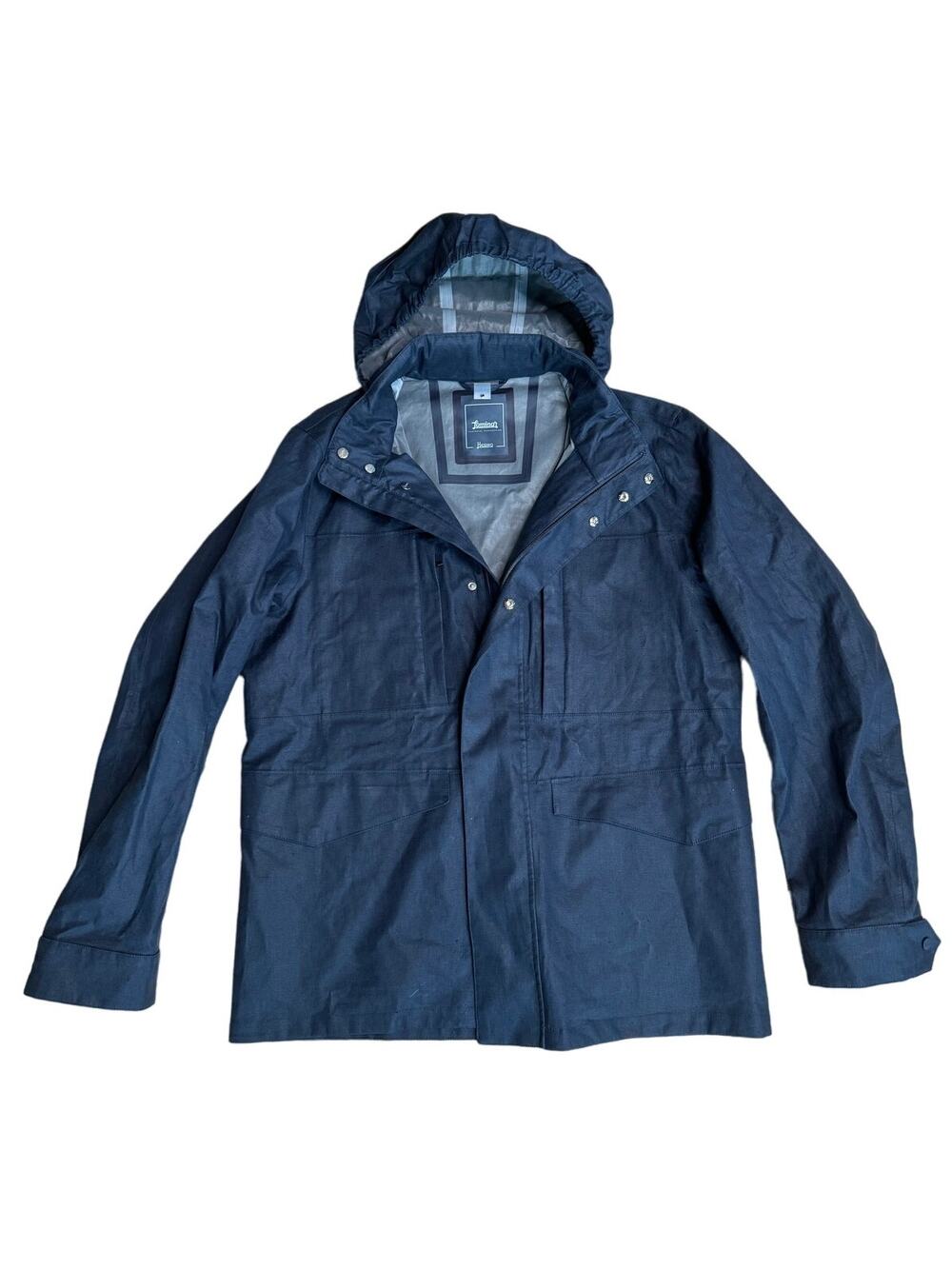 NWT Herno Laminar Men's Giacca Hooded Linen Navy Blue Packable Hood Jacket/Coat